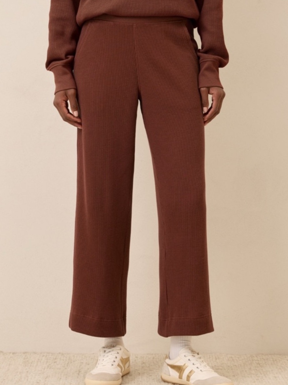 Pact Organic Women's Thermal Waffle Kick Crop Pants | Rust Brown | Medium